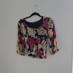 Elegant Black and Red Floral Blouse